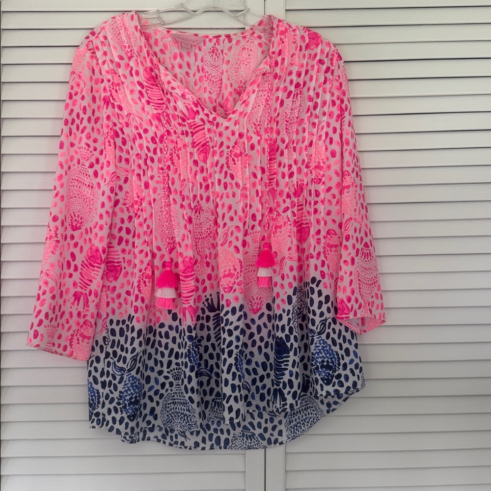 Lilly Pulitzer Pink, Navy and White Blouse